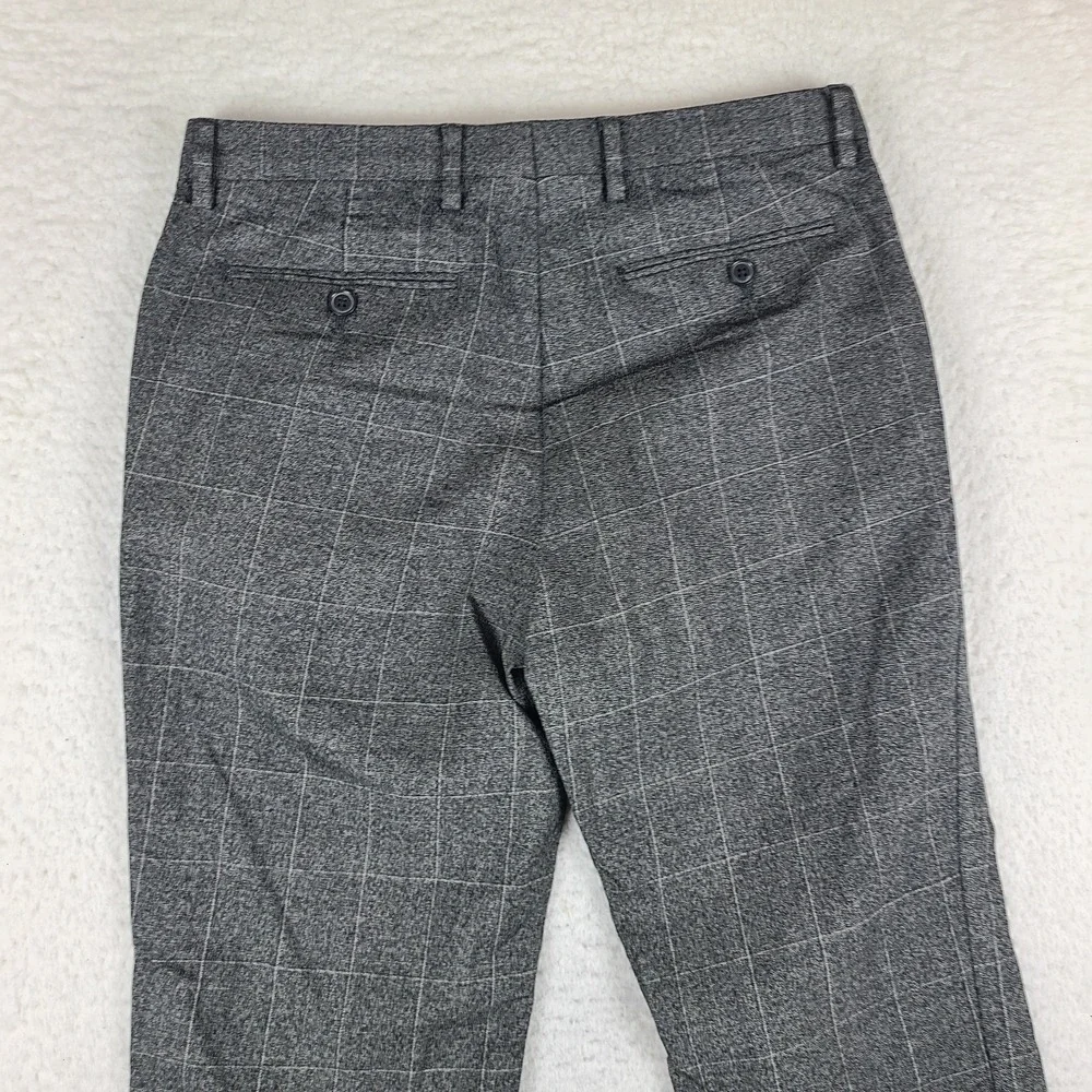 Banana Republic Dress Pants Mens 30x30 Charcoal Plaid Slim Fit Marzotto Wool